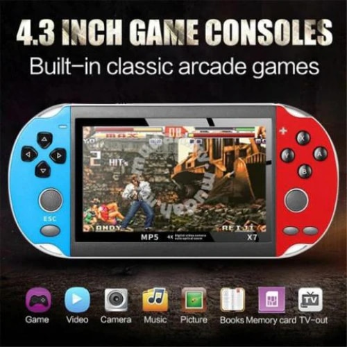 Consola portabila SYNO, 4.3 inch, 8Gb, 1000 de jocuri instalate, X7, Baterie reincarcabila, Albastru/rosu