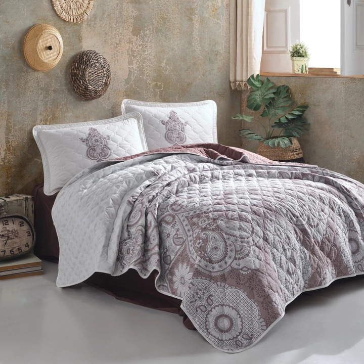 Cuvertura matlasata pat dublu, 240x260 cm si 2 Fete perne 50x70 cm, Clasy Rosu AZKA V2