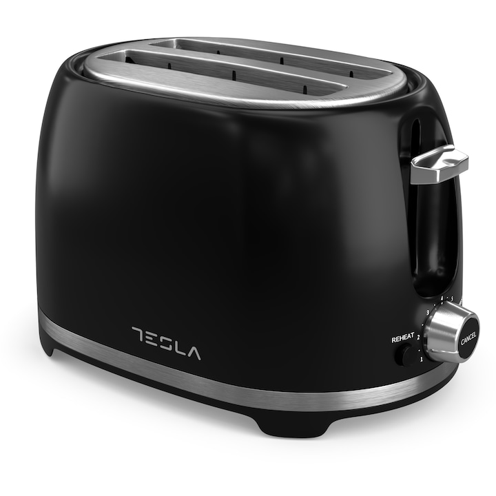 Prajitor de paine Tesla TS200BX, 850W, 2 felii, grad de rumenire reglabil, tavita pentru firmituri detasabila, functie Dezghetare, functie Reincalzire, negru