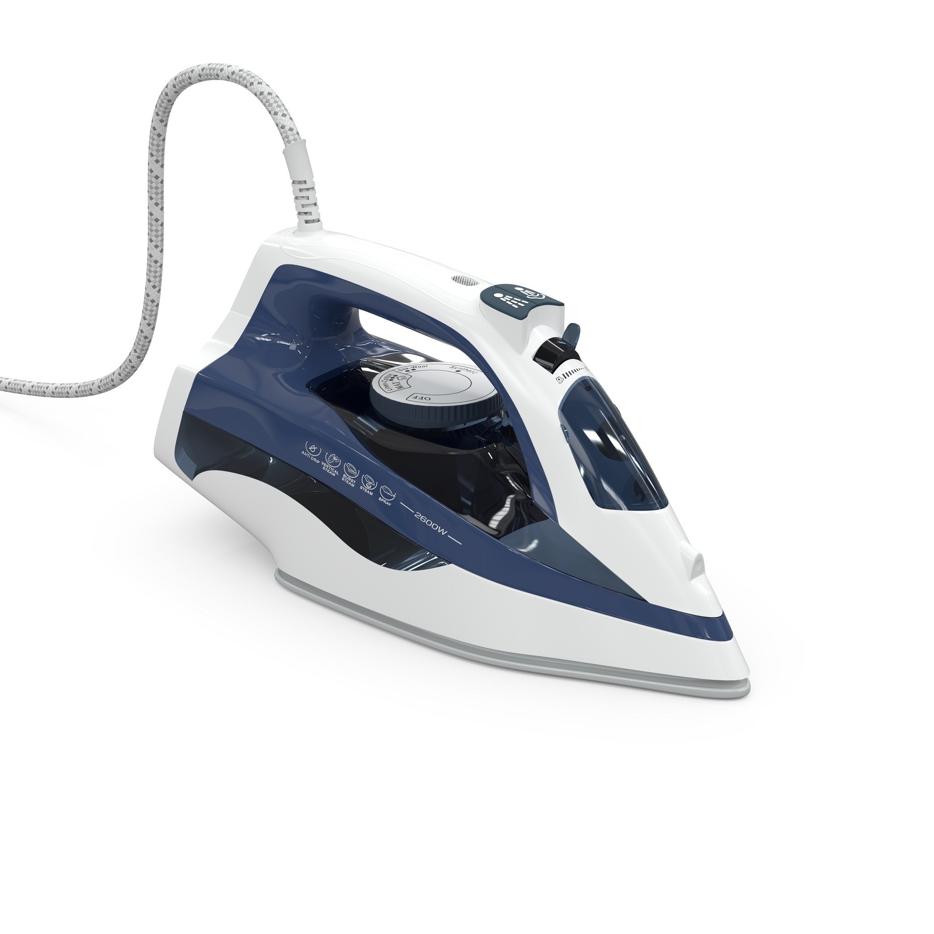 Fier de calcat Tesla IR301BL, 2600 W, talpa ceramica, rezervor 400 ml, 25g/min, Functie Anti-Calcar, Functie Anti-Picurare, cablu 1.9 m, Albastru/Alb