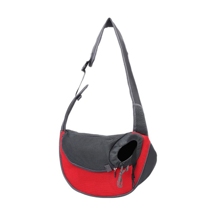 Geanta pentru transport animale de companie, Timburly, 55x35x17 cm, Rosu/Gri