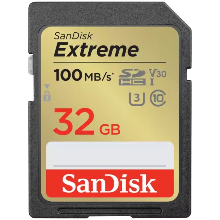 Карта памет SanDisk Extreme 32GB SDHC до 100MB/s & 60MB/s Read/Write speeds, UHS-I, Клас 10, U3, V30