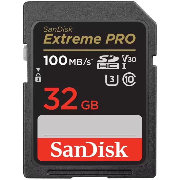 Карта памет SanDisk Extreme PRO 32GB SDHC, До 100MB/s & 90MB/s Read/Write speeds, UHS-I, Class 10, U3, V30