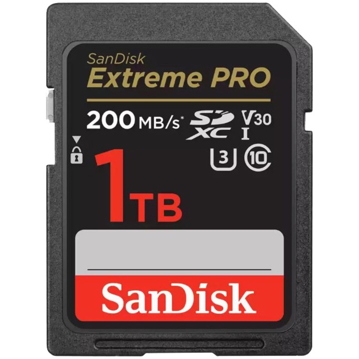 Card de memorie SanDisk Extreme PRO 1TB SDXC pana la 200MB/s & 140MB/s Read/Write speeds, UHS-I, Class 10, U3, V30