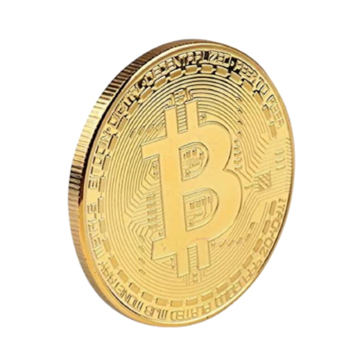 Decoratiune, Bitcoin Moneda de Colectie din Metal gros 3mm Crypto Suvenir - BTC - Gold