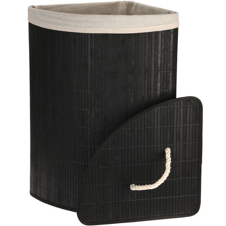 Черен бамбуков ъглов кош за пране, 35x35x60 см