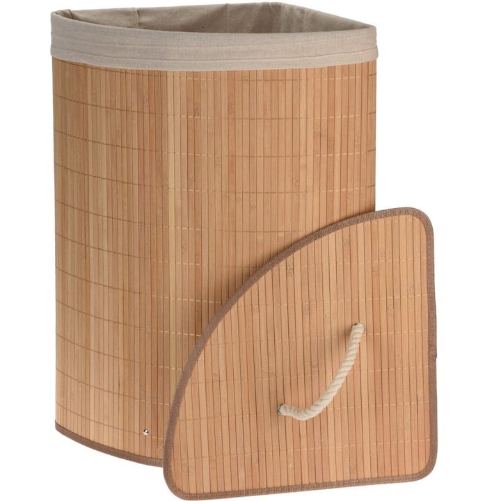 Ъглов кош за пране от естествен бамбук 35х35х60 см