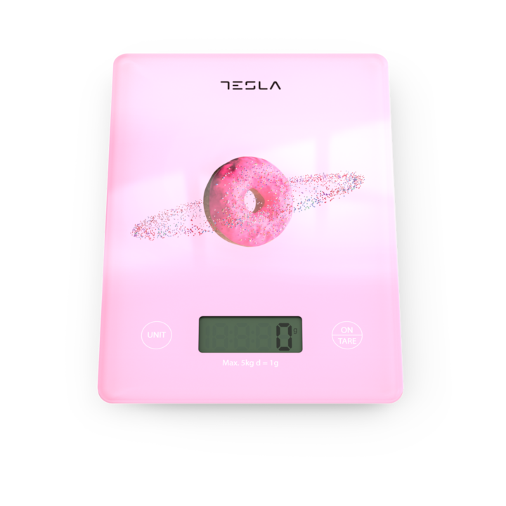 Cantar de bucatarie Tesla KS101P, capacitate maxima 5 kg, ecran LCD, functia Tara, roz