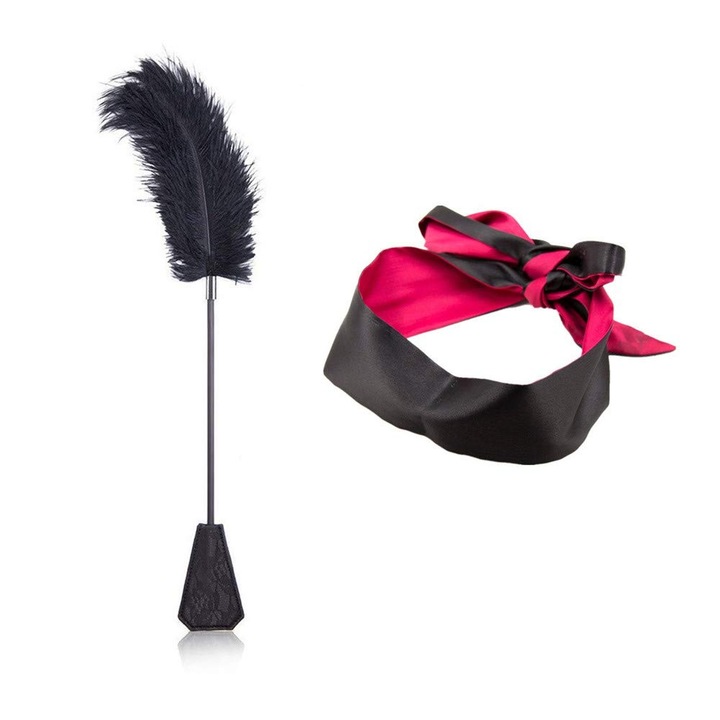 Set Flirt Feather Tickler, Bici, Masca ochi, Negru