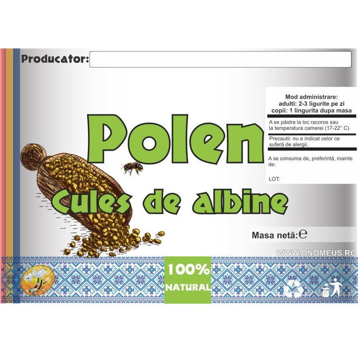 Méhpollen címke készlet 70mm x 50mm