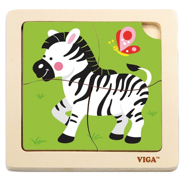 Дървен пъзел, Зебра, 4 елемента, Viga Toys
