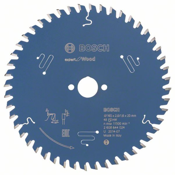 Panza fierastrau circular Bosch Expert for Wood, 165 x 20 x 2,6 mm, 48
