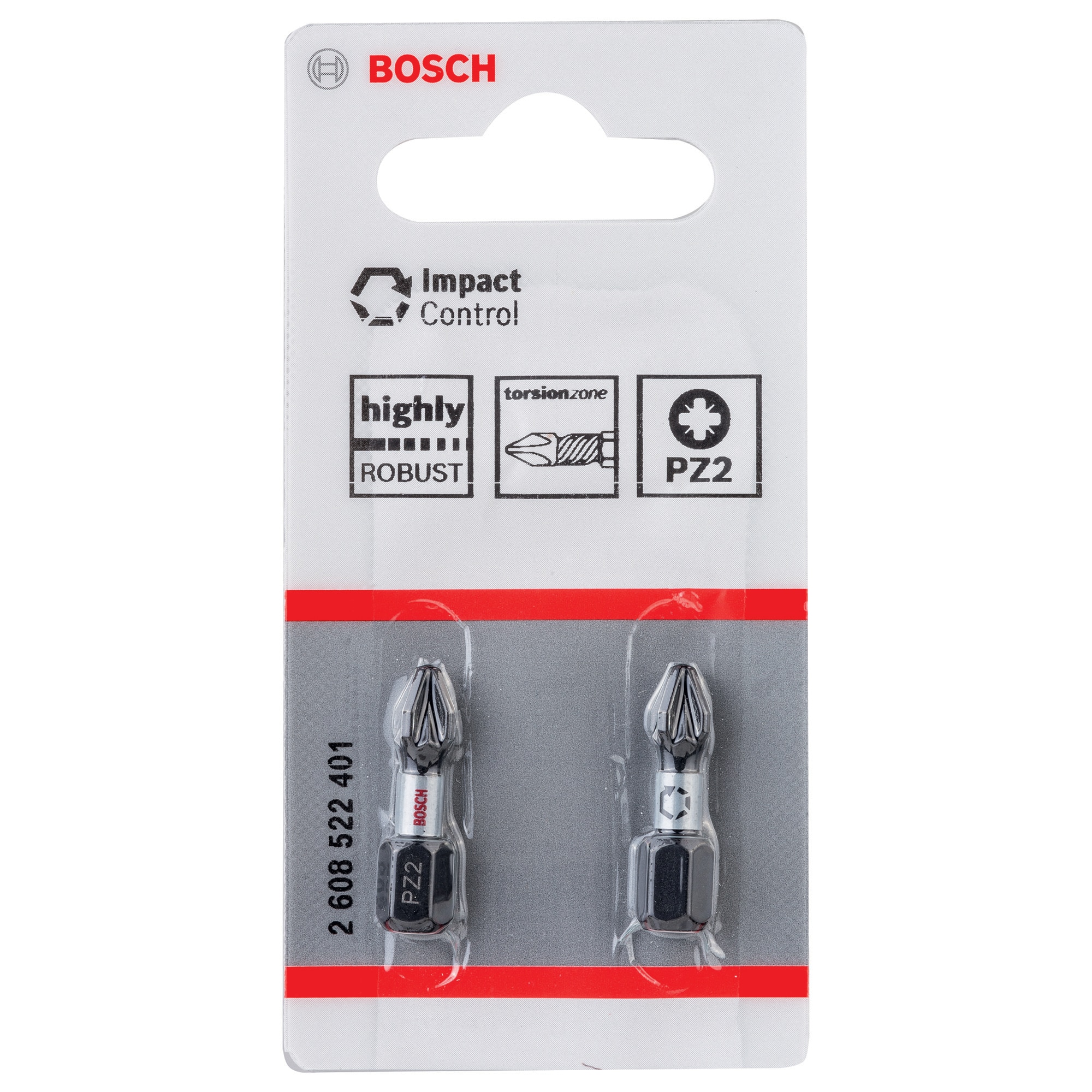 Set 2 biti pentru insurubare Bosch 2608522401, profil Pozidriv, PZ 2, 25 mm lungime