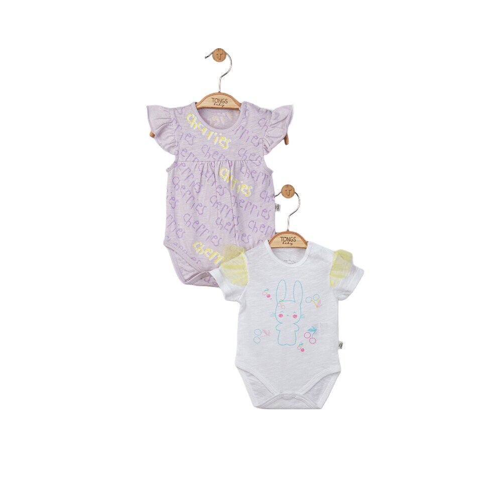 Комплект от 2 бодита с волани бяло и лилаво Tongs baby 0-3 месеца - eMAG.bg