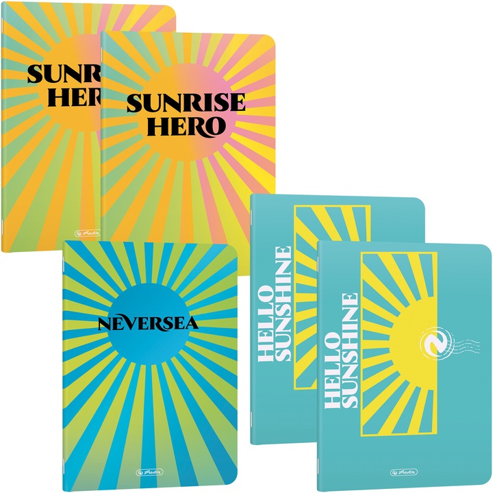 Set 5 Caiet Herlitz, A4, 80 file, 70g/mp, dictando, colturi rotunjite, motiv Dreams of Neversea