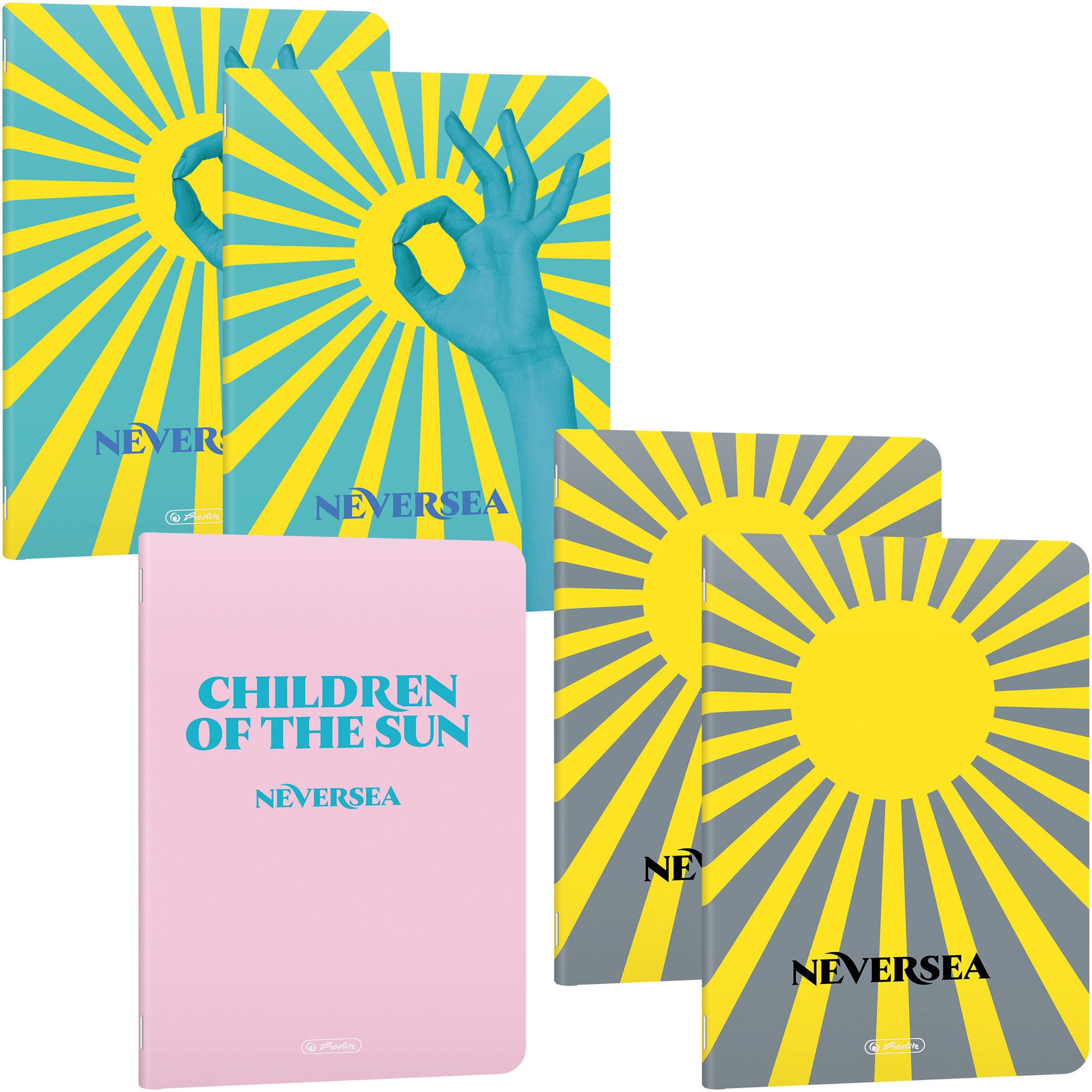 Set 5 Caiet Herlitz, A4, 80 file, 70g/mp, patratele, colturi rotunjite, motiv Dreams of Neversea