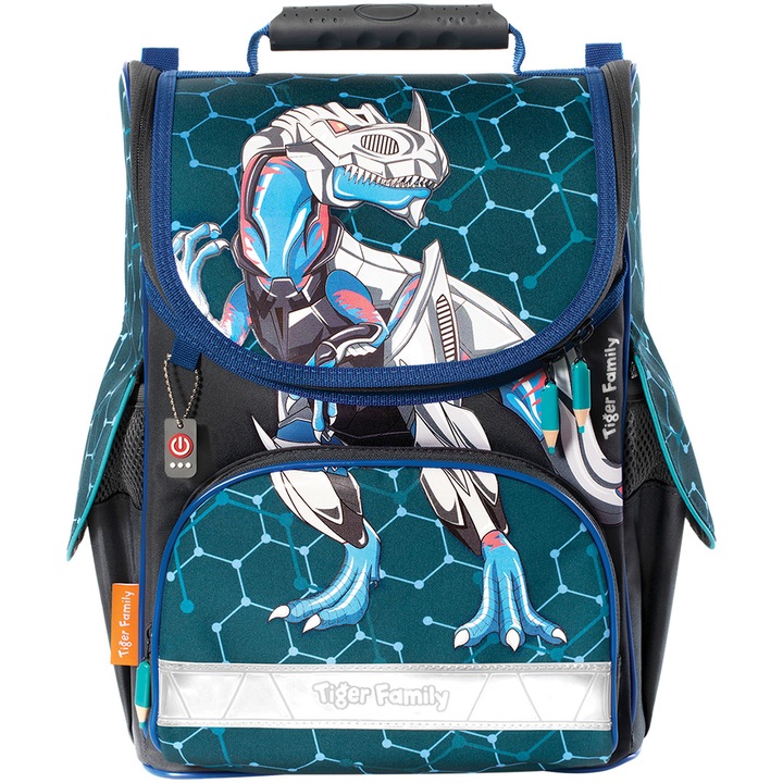 Ghiozdan Tiger, neechipat Nature Quest, dimensiune 35 x 31 x 19 cm, motiv Metal Dino