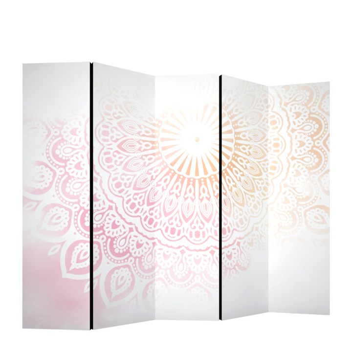 Сгъваем параван Colors of Life, Бяла Мандала, 225 х 172 см., текстил, Двустранен печат, 5 панела