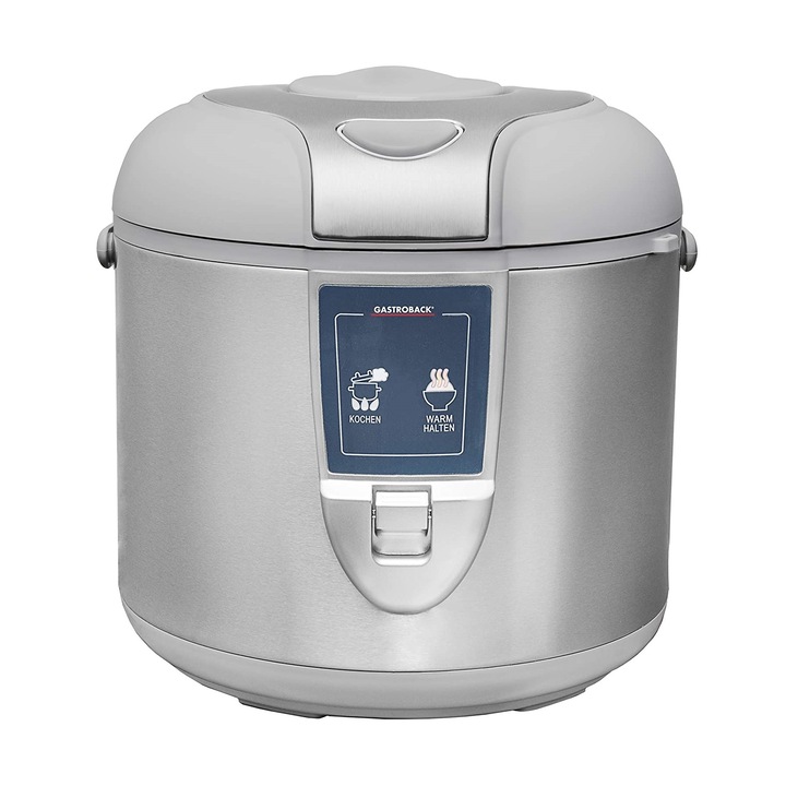 Оризоварка Gastroback Rice Cooker, Капацитет 3 л, Функция за поддържане на топлината, Незалепващо покритие, Автоматично спиране, Здравословно готвене, Подходяща и за зеленчуци на пара, затопляне на супи, Неръждаема стомана