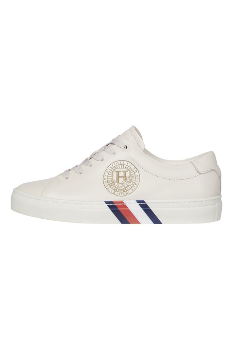 Tommy Hilfiger, Bőrsneaker monogrammal az oldalrészen, Törtfehér