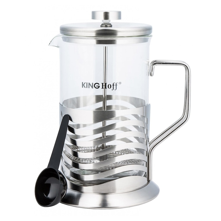 French Press Tea Infuser, KINGHOFF, KH-4835, rozsdamentes acél/üveg, 800 ml, ezüst/átlátszó