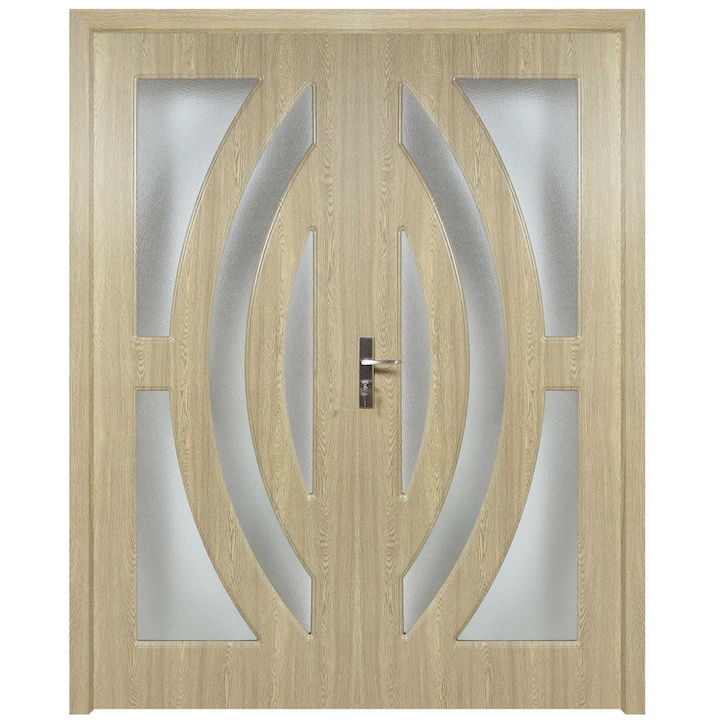 Интериорна дървена врата, двойна, със стъкло, SuperDoor F11-160-P, лява/дясна, сива, 203 х 160 см