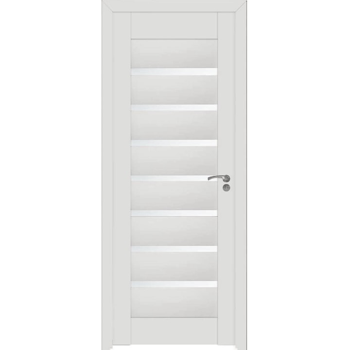 Интериорна дървена врата със стъкло BestImp G3-88-E, лява/дясна, бяла, 203 х 88 см, регулируема каса