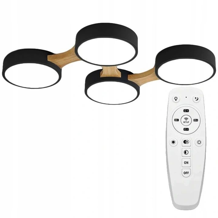 Plafoniera cu Telecomanda 4 surse Led incorporate 12W Sticla Metal Black 650x460 mm