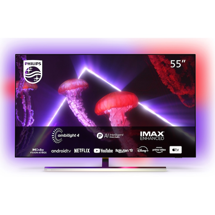 Televizor Philips Ambilight OLED 55OLED807, 139 cm, Smart Android, 4K Ultra HD 100Hz, Clasa G