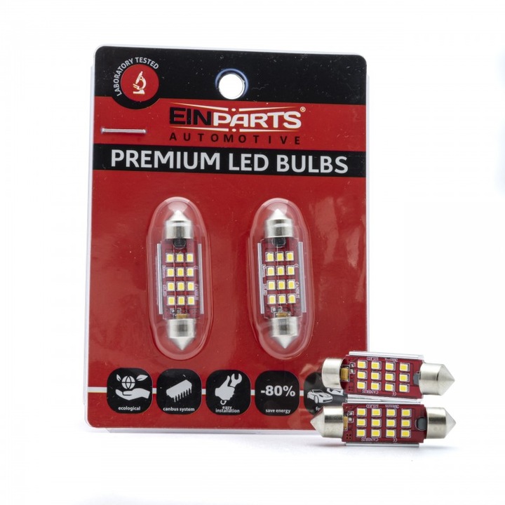 Set 2 x Bec LED auto, Einparts, CANBUS, 6000 K, Rosu/Argintiu