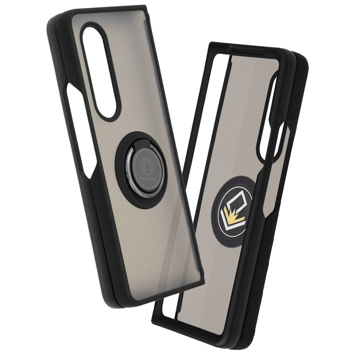 Husa pentru Samsung Galaxy Z Fold3 5G, Accesorio Glinth cu inel suport stand magnetic, Negru