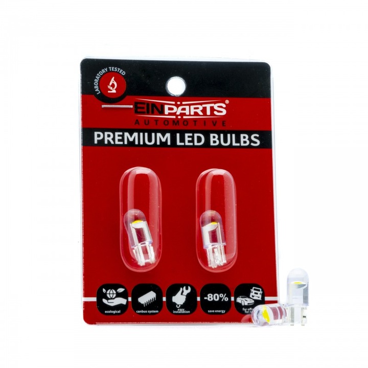 Set 2 becuri auto LED, Einparts, 12 V, 5 W, Culoare alb-rece