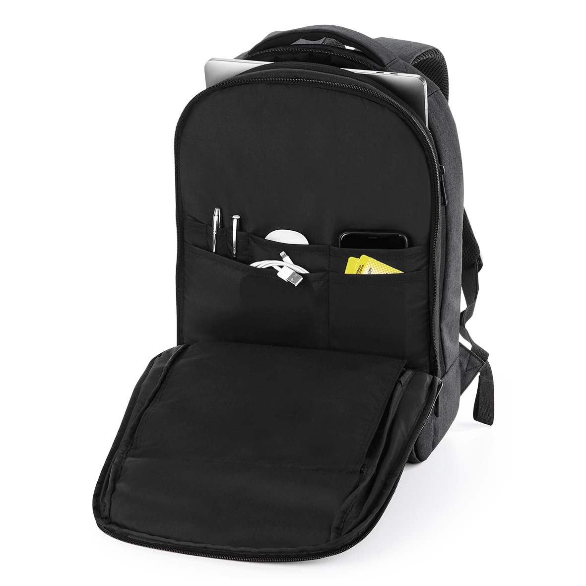 Rucsac laptop Q-Tech Charge cu port de incarcare USB si buzunar pentru baterie, 15.6", Gri granit, 45 x 33 cm