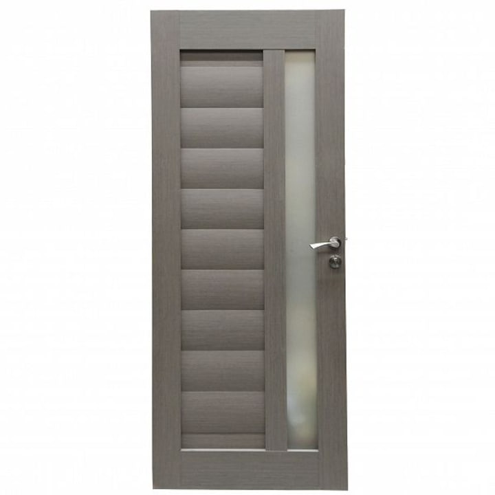 Интериорна дървена врата със стъкло BestImp G4-88-G лява/дясна сива 203 х 88 см, регулируема каса
