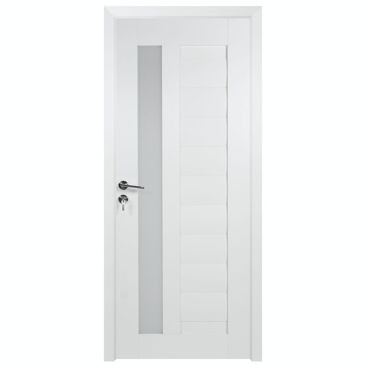 Интериорна дървена врата със стъкло BestImp G4-78-E лява/дясна бяла 203 х 78 см, регулируема каса