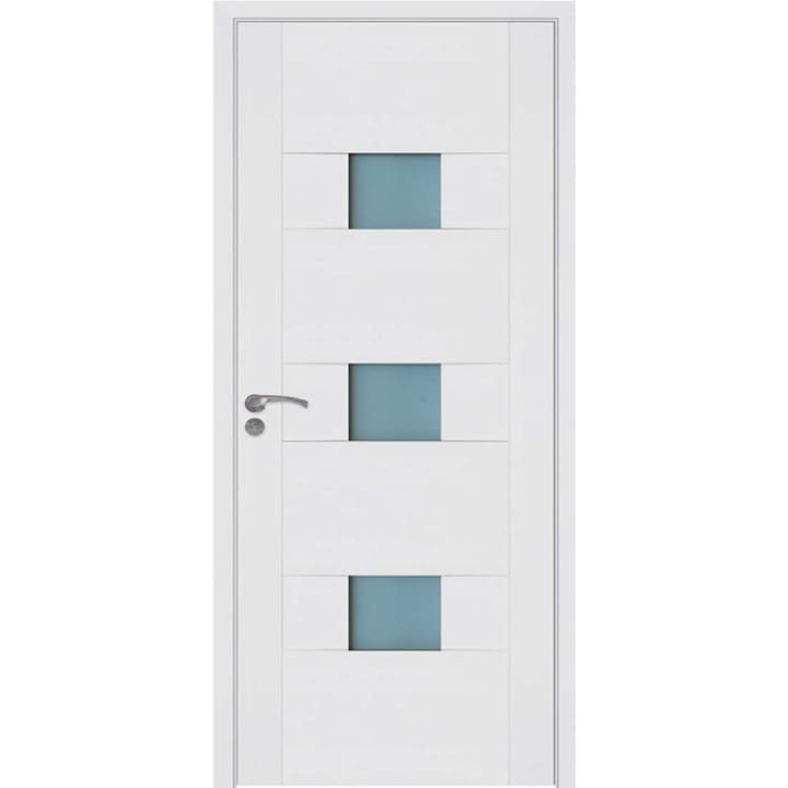 Интериорна дървена врата със стъкло BestImp G5-78-E, лява/дясна, бяла, 203 х 78 см, регулируема каса