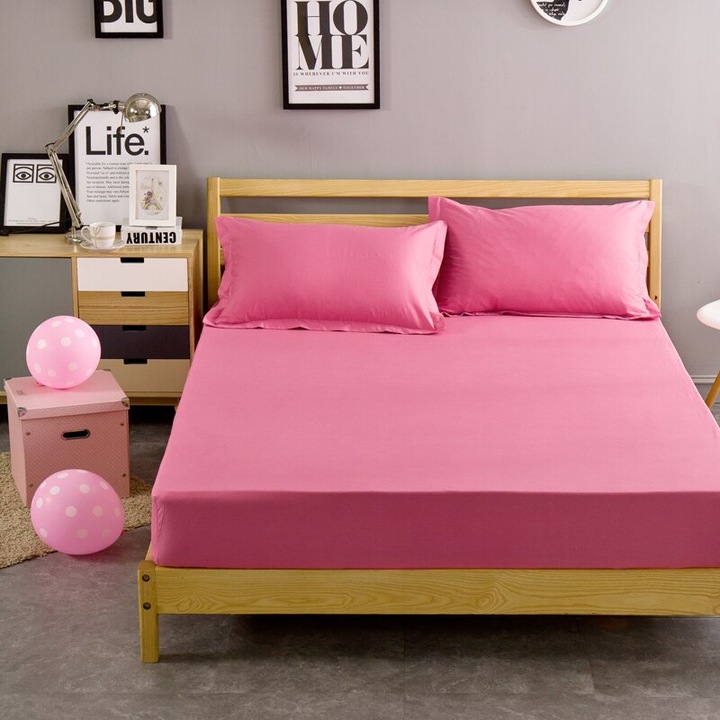 Cearceaf de pat cu elastic din bumbac ranforce 100% 240 x240 cm roz aprins