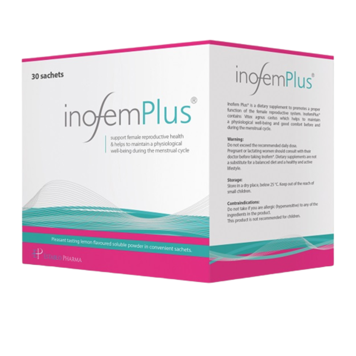 Inofem Plus, Supliment alimentar pentru ameliorarea simptomelor premenstruale si echilibru hormonal feminin, 30 pliculete, Establo
