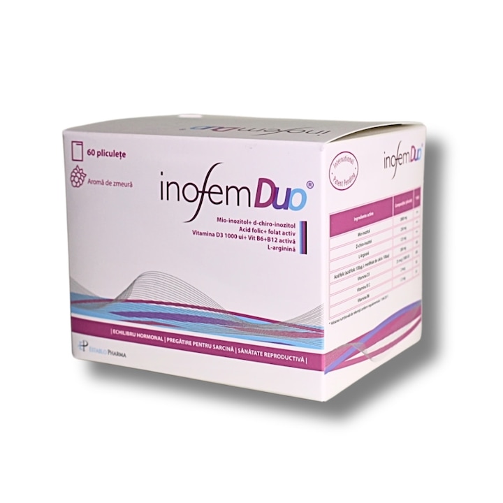 Inofem Duo – Mio-Inozitol 4 g + D-Chiro Inozitol, Supliment pentru SOPC si Fertilitate Feminina, Establo Pharma, 60 Plicuri
