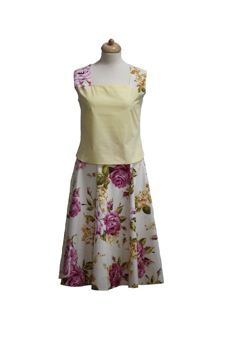 Compleu bluza cu fusta galben/floral, marime 40