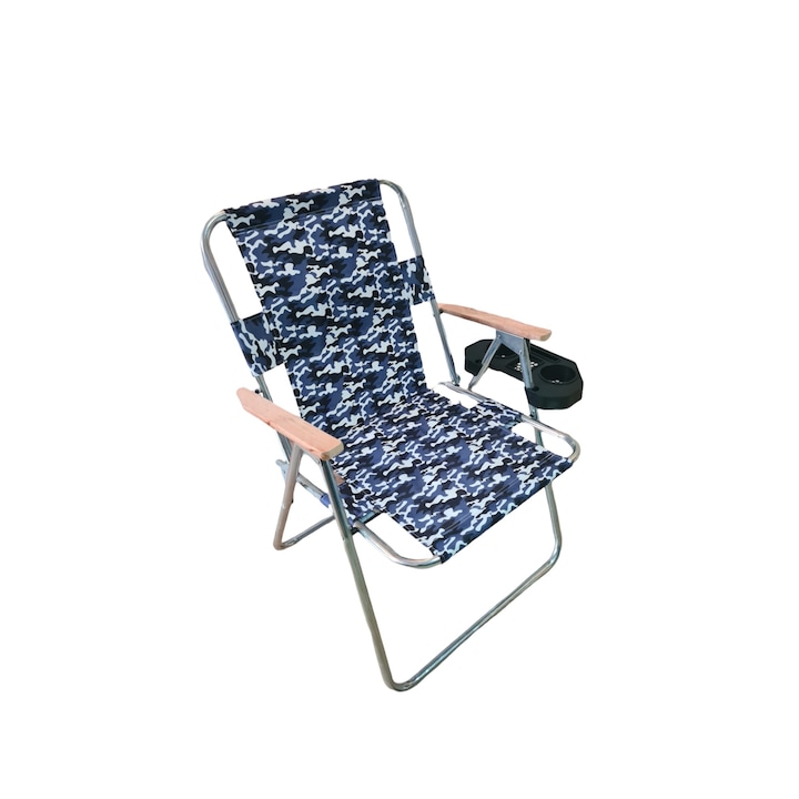 Összecsukható szék, horgász, kemping, 40x40x75 cm, fém, Blue Camouflage