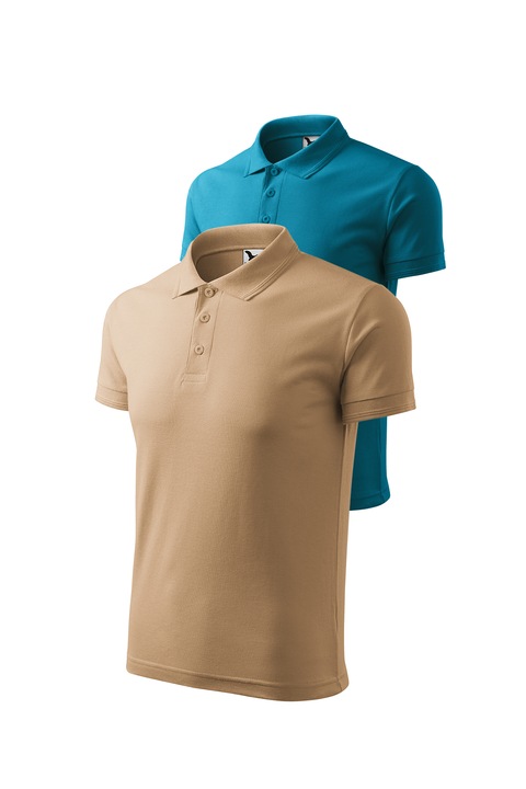 Set 2 tricouri polo pentru barbati, Malfini, Pique Polo, setul 17, Bej inchis/Turcoaz inchis