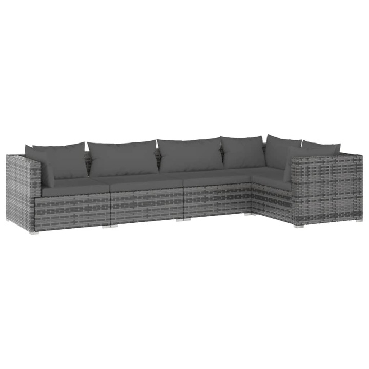 Set mobilier de gradina cu perne vidaXL, 5 piese, gri, poliratan, 3101693