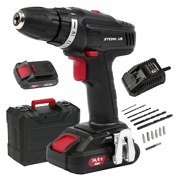 Masina de gaurit si insurubat (bormasina) cu 2 acumulatori 14.4V 1.3Ah Li-Ion Steinhaus, PRO-CD144-2, 30Nm, 2 trepte 350/1250 RPM, mandrina rapida 10mm, 13 accesorii, cutie plastic Masina de gaurit si insurubat (bormasina) cu 2 acumulatori 14.4V 1.3Ah Li-Ion Steinhaus, PRO-CD144-2, 30Nm, 2 trepte 350/1250 RPM, mandrina rapida 10mm, 13 accesorii, cutie plastic