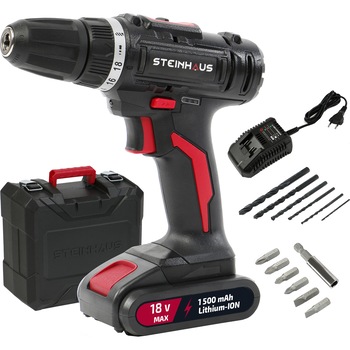 Masina de gaurit si insurubat (bormasina) cu acumulator 18V 1.5Ah Li-Ion Steinhaus, PRO-CD18, 26Nm, 2 trepte 350/1350 RPM, mandrina rapida 10mm, 13 accesorii, cutie plastic Masina de gaurit si insurubat (bormasina) cu acumulator 18V 1.5Ah Li-Ion Steinhaus, PRO-CD18, 26Nm, 2 trepte 350/1350 RPM, mandrina rapida 10mm, 13 accesorii, cutie plastic