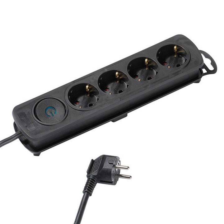 Разклонител Vivanco 37644 , 4 гнезда шуко,с ключ, Дължина на кабела 1.4 м, Черен