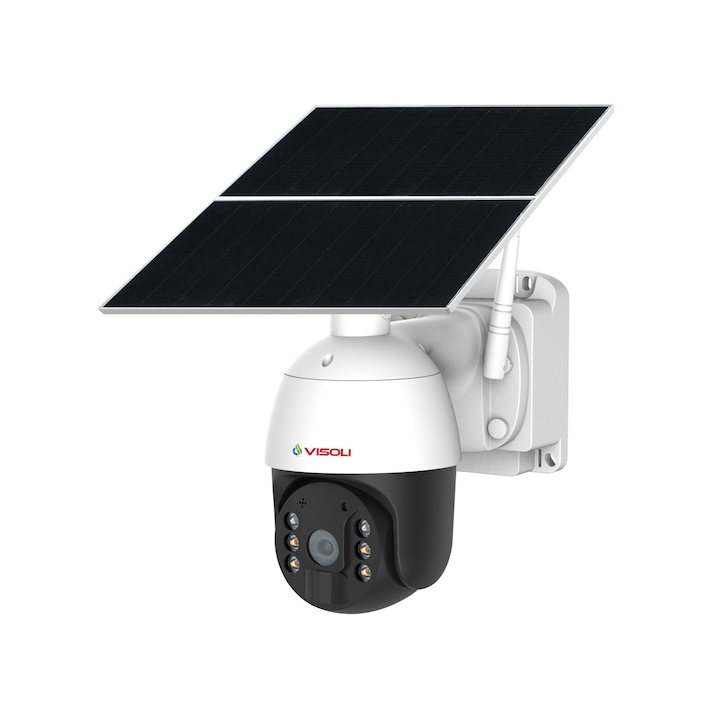 Visoli Sim 4G VS-S100-4G térfigyelő kamera, 2MP 1080p, kültéri, Non-Stop rögzítés, Zoom 4X, Napelem 20W, Forgatás az alkalmazástól, vízállóság, kétirányú kommunikáció, mozgásérzékelő, fényaktiválás, Fehér
