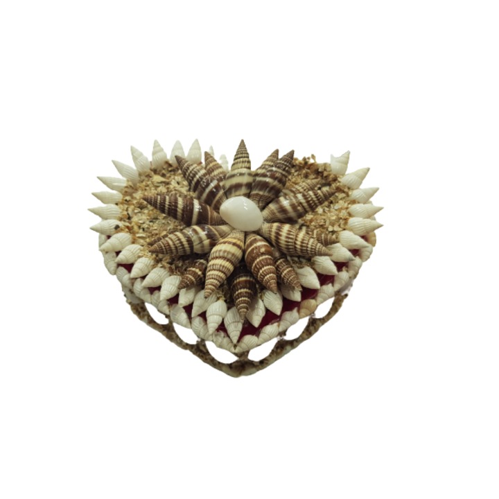 Кутия за бижута, Сърце, Ръчна изработка, Естествени раковини, 11х14 см