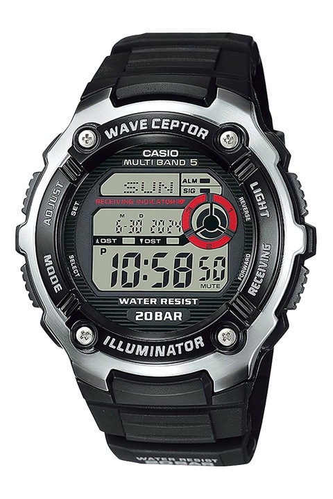 Casio, Дигитален часовник Wave Ceptor, Сребрист, Черен
