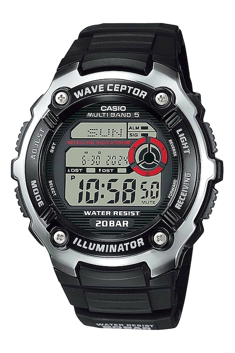 Casio, Дигитален часовник Wave Ceptor, Сребрист, Черен
